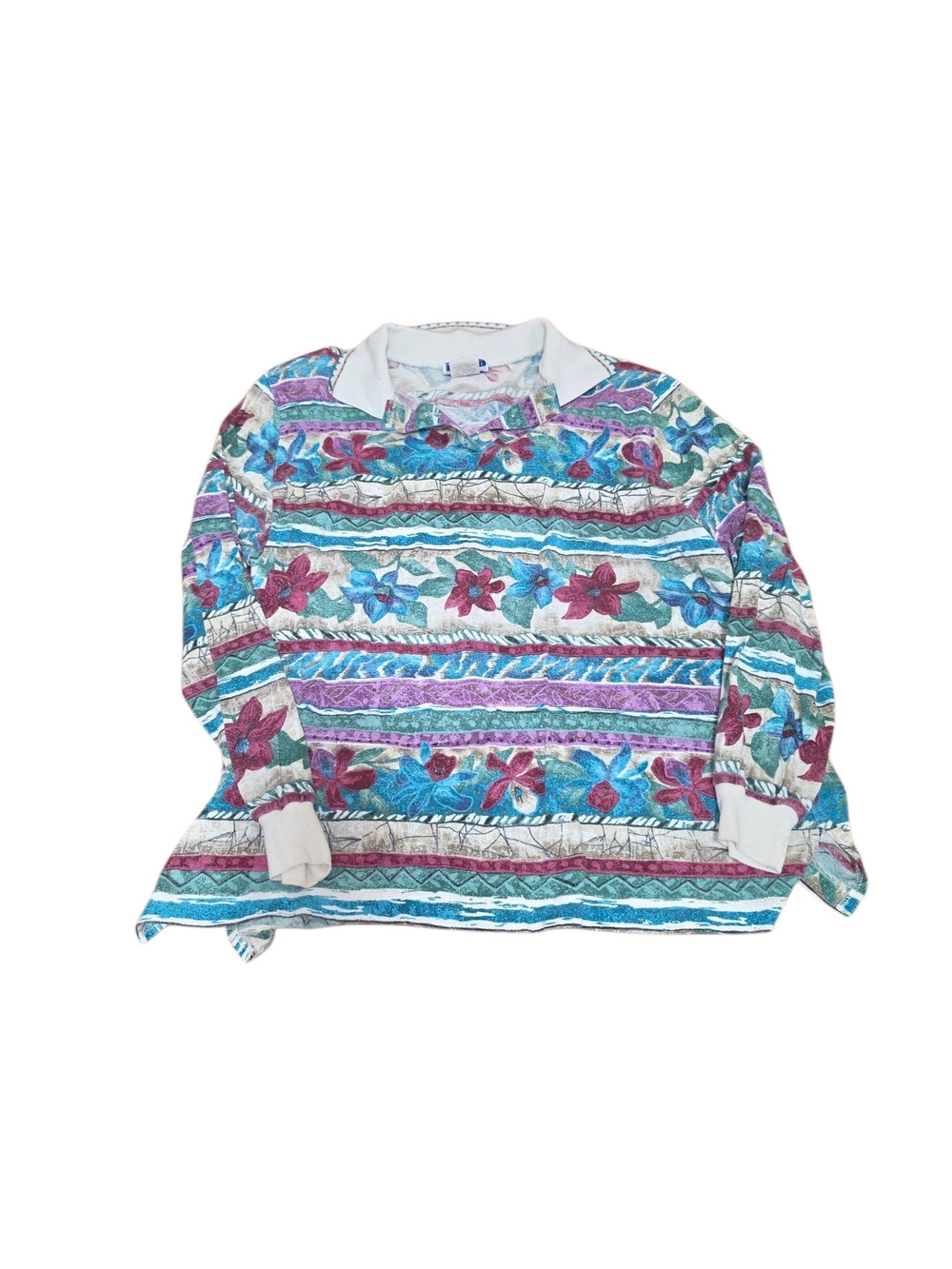 Vintage Cape Cod Sportswear Large Floral Striped Polo Sweatshirt Made USA